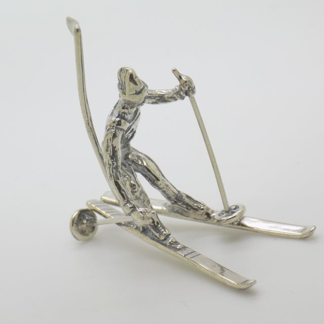 1970s Vintage Italian Handmade Genuine Silver Slalom Skier Figurine, 1970s For Sale - Image 5 of 14