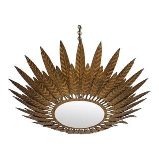 Spanish 1950's Flush Mount Sunburst Ceiling Fixture For Sale