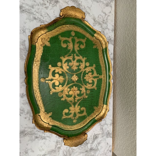 Wood Vintage Midcentury Florentine Wood Decor Tray For Sale - Image 7 of 9