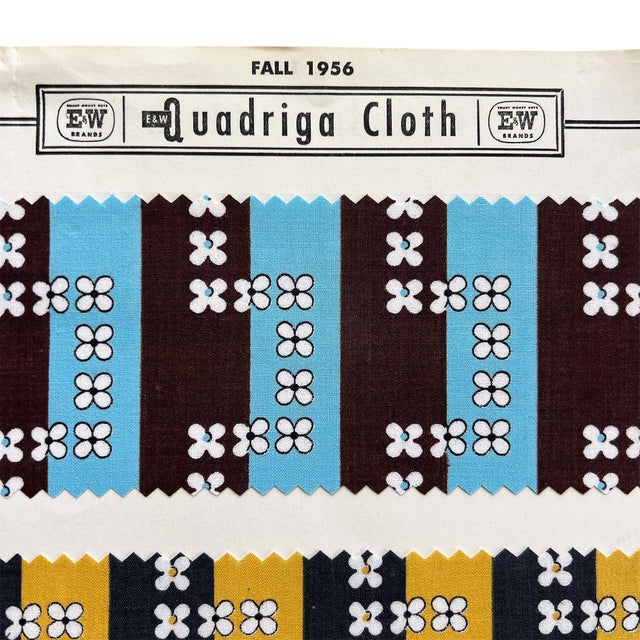 1956 Quadriga Cloth E&w Brands Textile Sample Sheet, Mid-Century Archive For Sale - Image 9 of 10