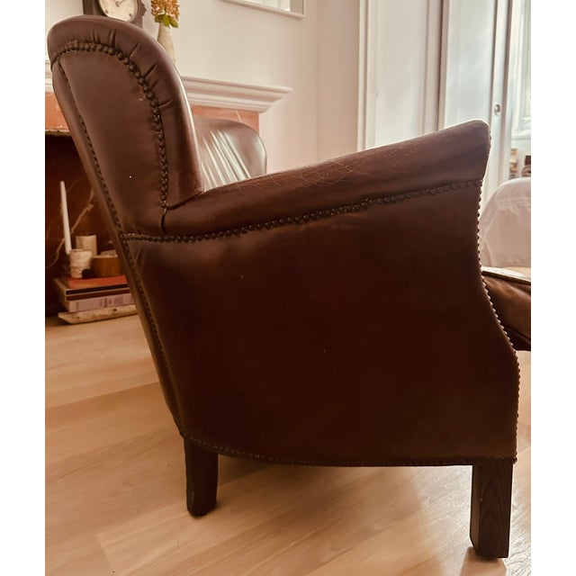 2010s Restoration Hardware Small Leather Settte For Sale - Image 5 of 6