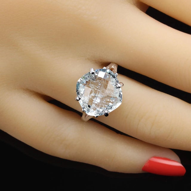 This is part of Chairish’s Fine Jewelry assortment. Antique cushion cut green beryl with checkerboard table, approximately...