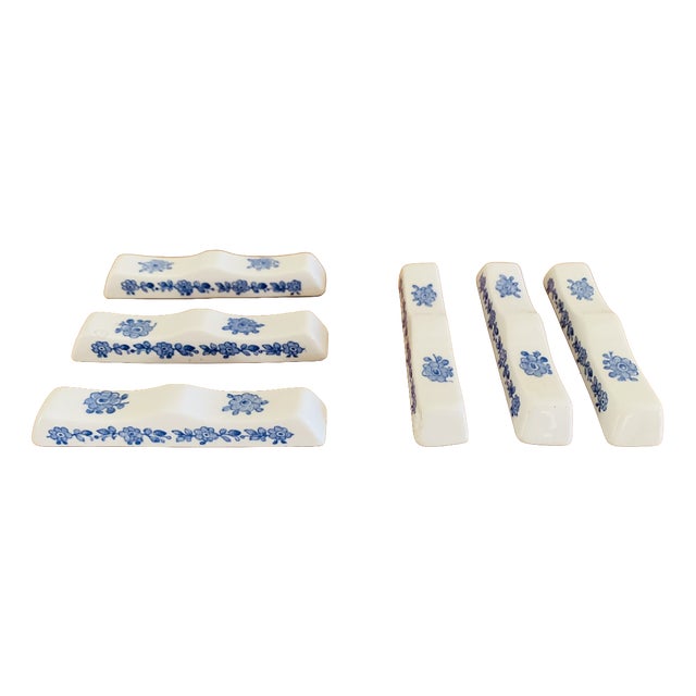 Vintage French Porcelain Knife Holders from Gien, 1940s, Set of 6 For Sale