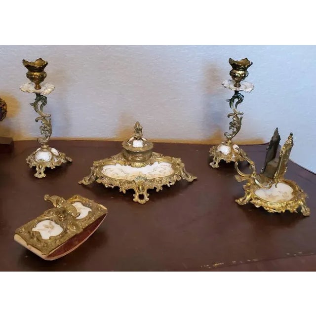 Rococo 19th Century Royal Louis XVI Ormolu Mounted Kpm Porcelain Desk Set - Set of 5 For Sale - Image 3 of 13