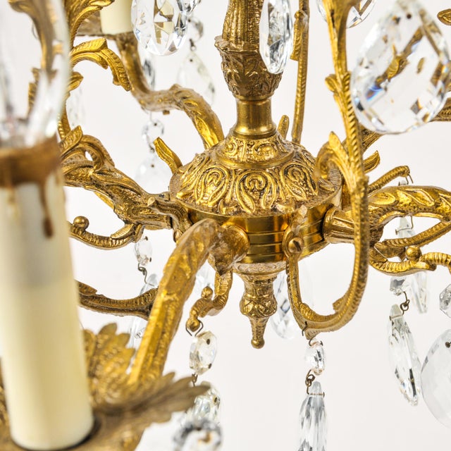 Vintage Brass and Crystal Chandelier Petite 5 Arm Made in Spain For Sale In Rochester - Image 6 of 13