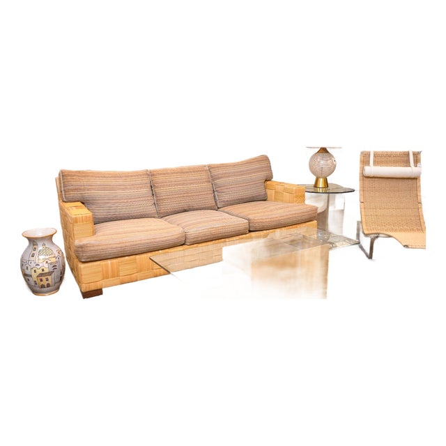 Rare Vintage John Hutton for Donghia Block Island Woven Rattan Sofa For Sale