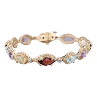 7.96ctw Gemstone Tennis Bracelet 14k Gold Topaz Amethyst Citrine Garnet Diamond For Sale