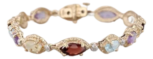 7.96ctw Gemstone Tennis Bracelet 14k Gold Topaz Amethyst Citrine Garnet Diamond