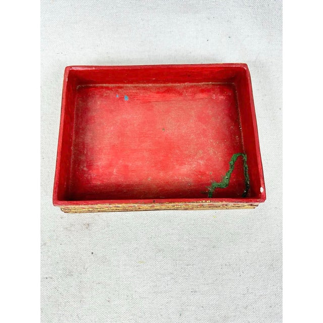 Mid 20th Century Vintage Red and Gold Neoclassical Design Italian Florentine Box For Sale - Image 5 of 6