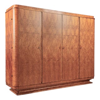 Antique Art Deco Burlwood Elm Armoire Wardrobe Cabinet For Sale