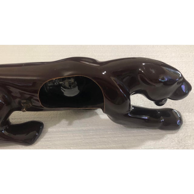 1950s Vintage Mid Century 1950s Brown Ceramic Panther Lamp For Sale - Image 5 of 12