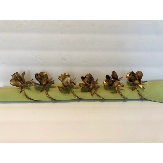 Vintage Italian Tole Rose Napkin Rings - Set of 6 For Sale - Image 4 of 11