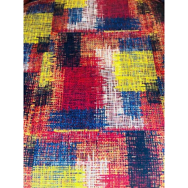 Mid-Century Modern Style Chair Multicolor Upholstery and Walnut Frame, a Pair For Sale - Image 11 of 13
