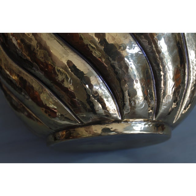 Early 20th Century Large Baroque Brass Repousée Cachepot With Bold Gadrooning For Sale - Image 5 of 12