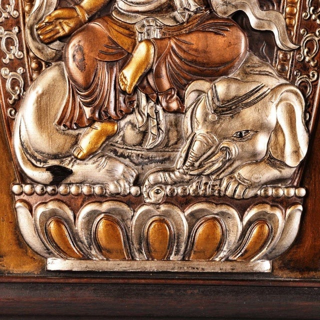 Late 19th Century Wooden Framed Repoussé Copper Thangka Plaque, Gold & Silver, 1.4kg For Sale - Image 4 of 7