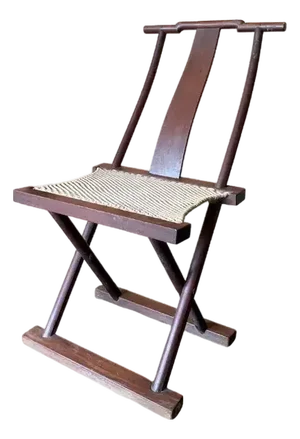 Antique Chinese Folding Chair With Woven Fabric Seat, Early 20th Century