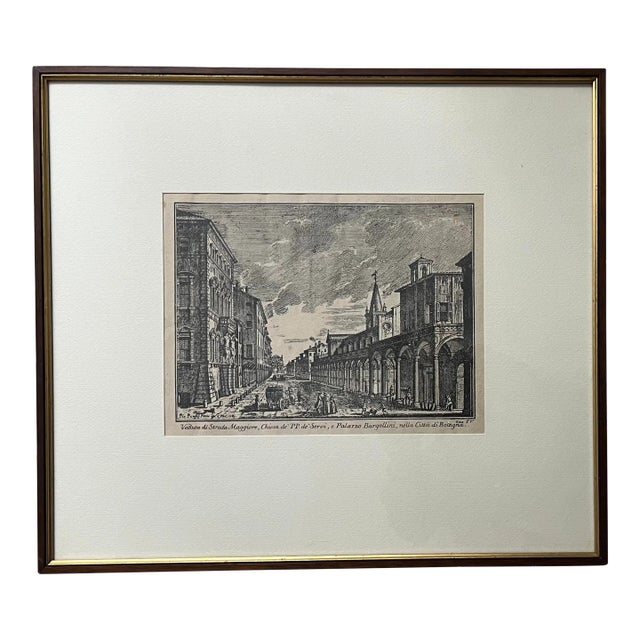 Late 18th Century Antique Engraving, "Veduta Di Strata Maggiore," Bologna by Pio Panfili, Framed For Sale