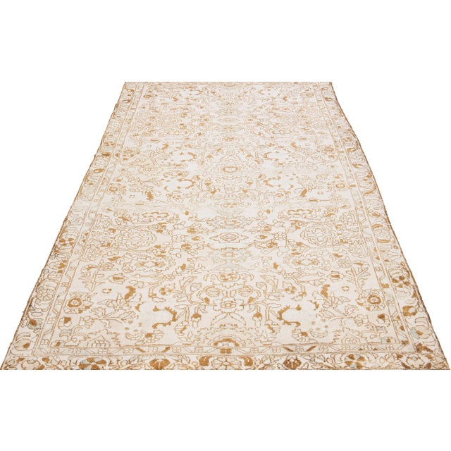 Persian 1960s Vintage Persian Hamadan Beige Handmade Floral Wool Rug For Sale - Image 3 of 8