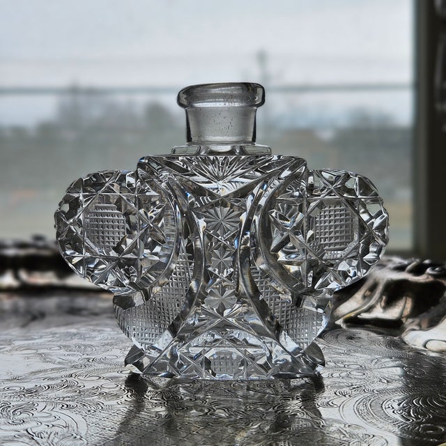 Mid-Century Czech Bohemian Cut Crystal Vanity Bottle, Made in Czechoslovakia, Winged Sculptural Glass, 1950s For Sale - Image 11 of 11