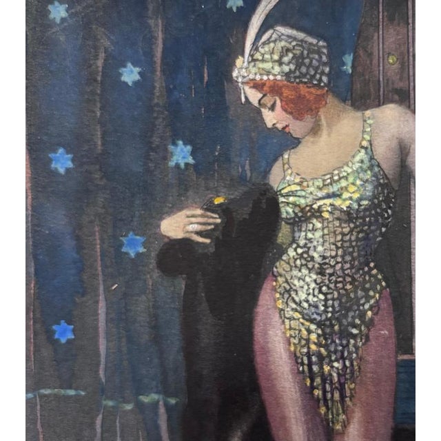 E.K, Soubrette with Panther, 1920s, Tempera, Framed For Sale - Image 7 of 11