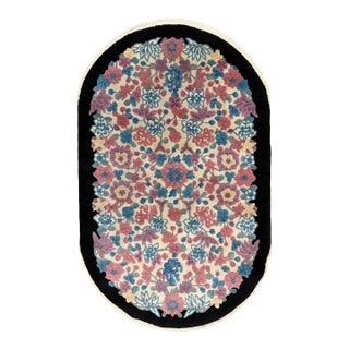Mid-20th C Entury Chinese Art Deco Oval Rug 3'1" X 4'11" For Sale