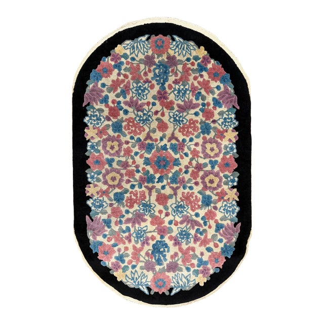 Mid-20th C Entury Chinese Art Deco Oval Rug 3'1" X 4'11" For Sale