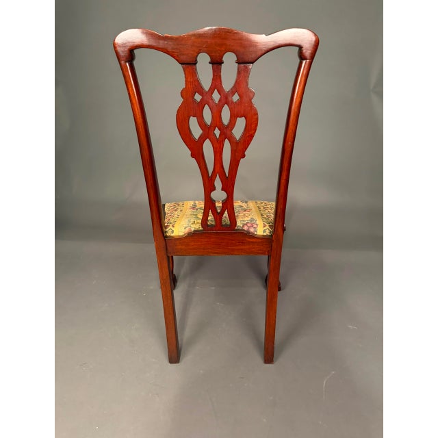 Antique Chippendale Style Mahogany Side Chair Set of 4 With Floral Upholstery, C. 1890 For Sale - Image 9 of 16