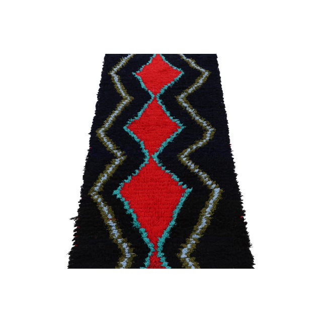 1950s Vintage Moroccan Runner in Black With Red Diamond Medallions, From Rug & Kilim For Sale - Image 5 of 7