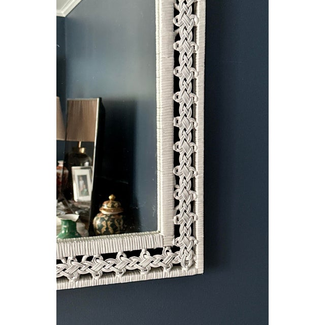 White Woven Wicker Wall Mirror – Vintage Coastal For Sale In New York - Image 6 of 6