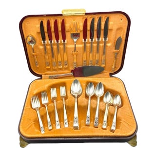 Oneida Community “Coronation” Silverplate Flatware Set: 58 Pieces - Service for 8 With Hostess Serving Pieces and Retro Storage Chest (Vintage 1950s) For Sale