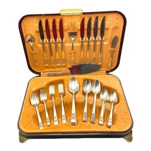 Oneida Community “Coronation” Silverplate Flatware Set: 58 Pieces - Service for 8 With Hostess Serving Pieces and Retro Storage Chest (Vintage 1950s)