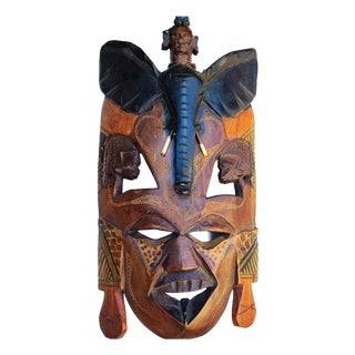 Vintage Masai Mask Wooden Sculpture, 1980s For Sale