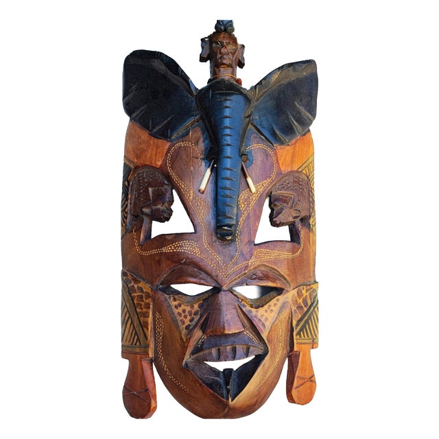 Vintage Masai Mask Wooden Sculpture, 1980s For Sale