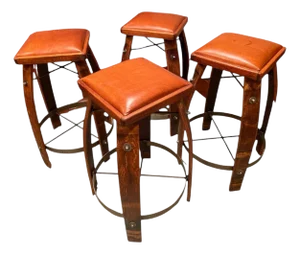 Set of Four Wine Barrel Stools With Leather Seats, C. 1990s