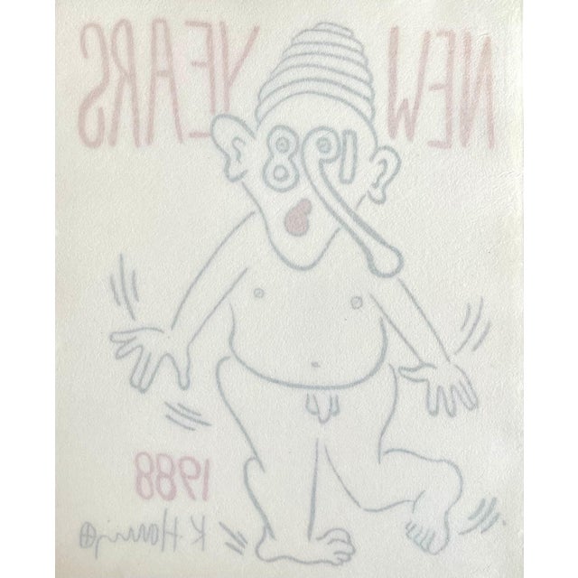 Black Keith Haring, New Years 1988, Keith Haring Pop Art Nude Color Silkscreen Print Invitation, 1988 For Sale - Image 8 of 8