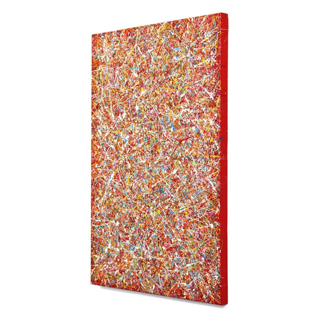 Abstract Fiesta (Red) - Abstract Color Drenched Expressionist Textural Drip Painting by Marc Raphael For Sale - Image 3 of 9