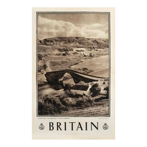 1940s British Travel Poster, "Britain" Travel Association of the u.k of Great Britain and Northern Ireland, Scotland, the Highlands, Clachan Bridge