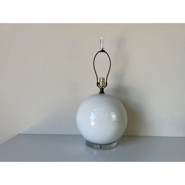 80's Postmodern Sphere Ball - Shape Ceramic Table Lamp on Lucite Base/Sold For Sale - Image 12 of 12