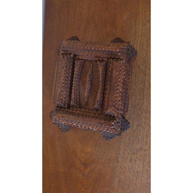 Mid 20th Century Vintage Tramp Art Wooden Box, Hand Carved Folk Art Jewelry Box, Layered Chip Carved Rustic Storage Box, Primitive Decor For Sale - Image 5 of 9