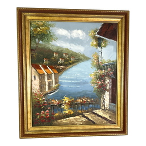 Mediterranean Scene -Oil on Canvas-Unsigned