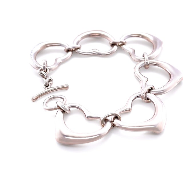 Contemporary Tiffany & Co. Sterling Silver Elsa Peretti Six Heart Bracelet 54g For Sale - Image 3 of 6