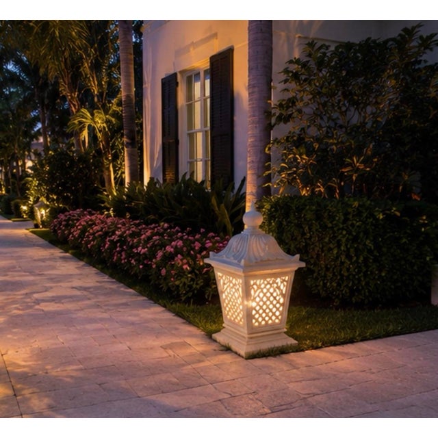 Vintage Palm Beach Regency Pier-Top Cast Stone Garden Lantern For Sale - Image 10 of 12