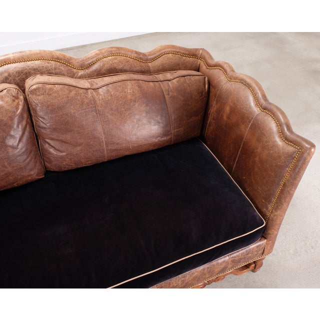 Country English Style Distressed Leather and Walnut Sofa For Sale - Image 11 of 18