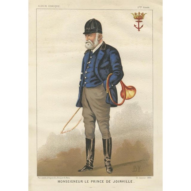 French Belle Époque Caricature, Monseigneur le Prince de Joinville Chromolithograph 1885 This elegant French...