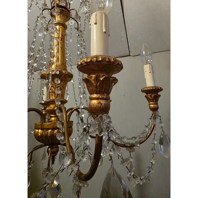 Metal Genoese Chandelier in Gilded Wood and Crystals, 1950s For Sale - Image 7 of 9