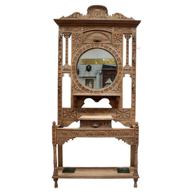 Green Antique Victorian Carved Oak Green Man Hall Stand, 1880 For Sale - Image 8 of 8