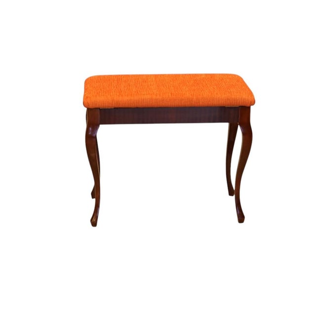 Mahogany Piano Stool in Orange Corduroy with Storage, 1950s For Sale - Image 10 of 10