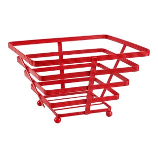 Vintage Red Atomic Wire Basket | Geometric Mid-Century Modern Storage | Taiwan For Sale