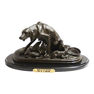 Antique Pierre-Jules Mêne Bronze Sculpture "Bitch With Pups" – 19th Century French Animalier Masterpiece For Sale