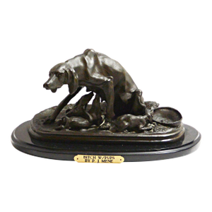 Antique Pierre-Jules Mêne Bronze Sculpture "Bitch With Pups" – 19th Century French Animalier Masterpiece